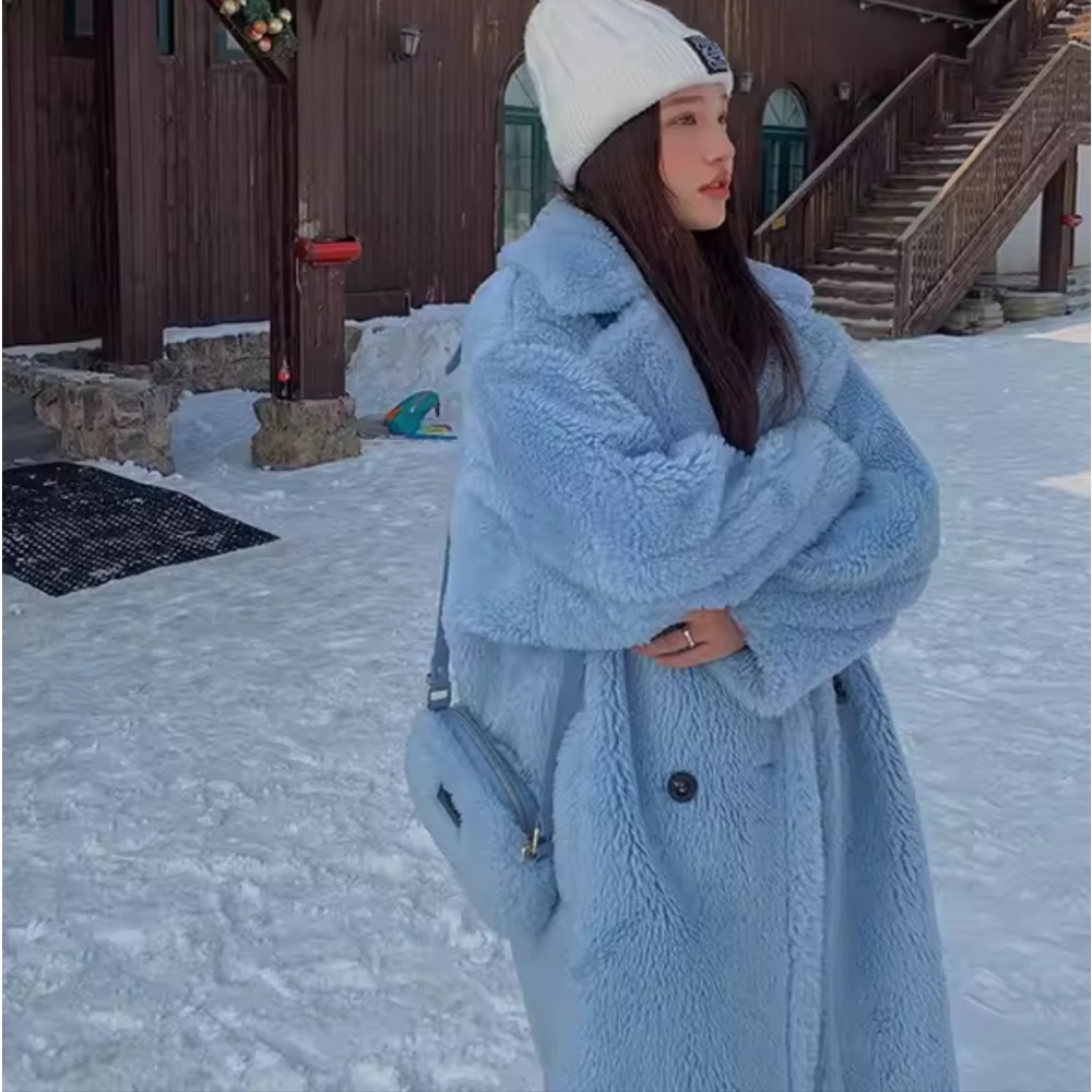 Sherpa teddy coat baby blue soft cozy fuzzy NWT chunky